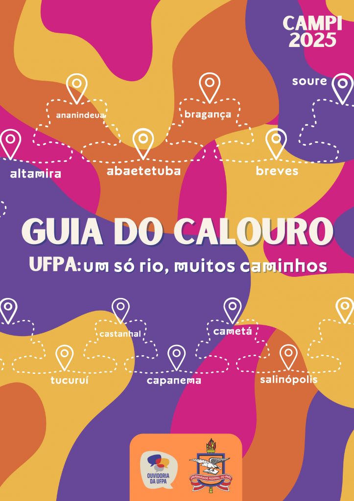 Reprodução da capa de uma das cartilhas. Em destaque, o texto: GUIA DO CALOURO UFPA: UM SÓ RIO, MUITOS CAMINHOS.